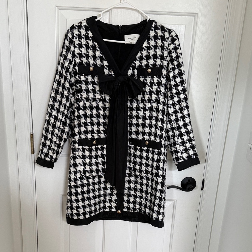 Pomander Place Black and White Houndstooth Mini Dress